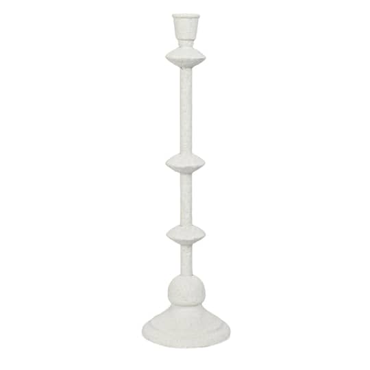 Hello Honey® Antique White Sand Finish Tall Metal Taper Candle Holder